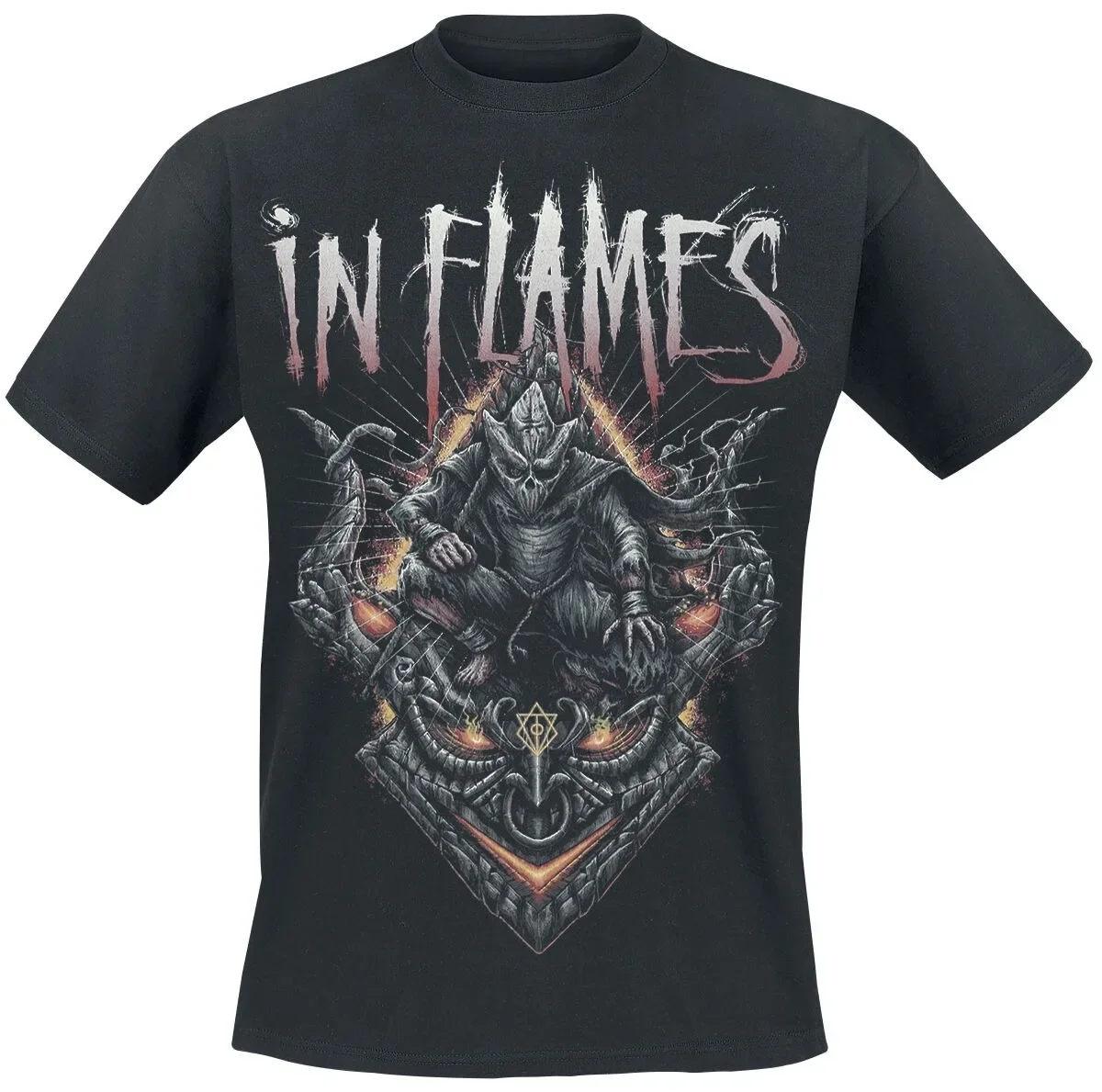 In Flames Floral Skull Tee, Melodic Death Metal Band Shirt with Occult Hexagram & Botanical Print, Rock Fan Merch