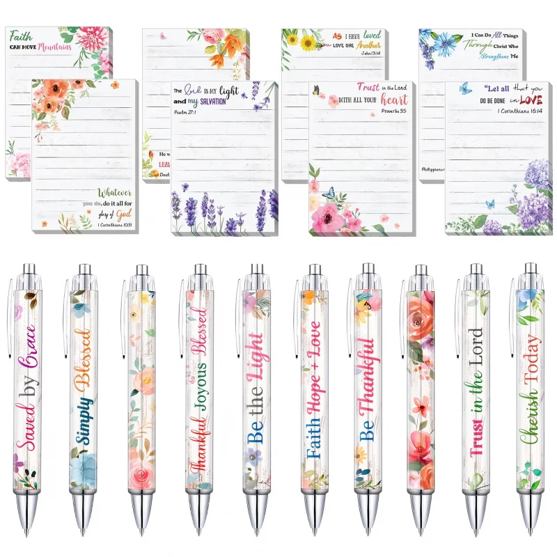

18 Pcs Christian Gift Set, Ballpoint pen and Stickers, Floral Design, Round Body, Women's and Men's Inspired Bibles