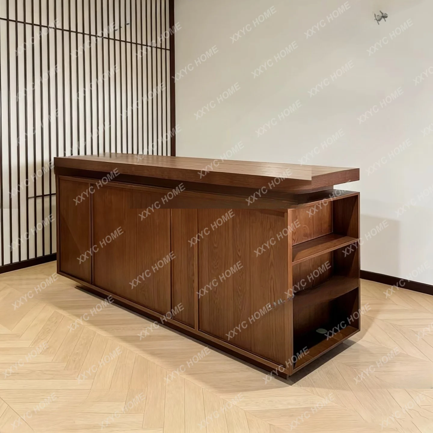 Clothing store antique bar counter cashier, store front desk retro light luxury reception desk