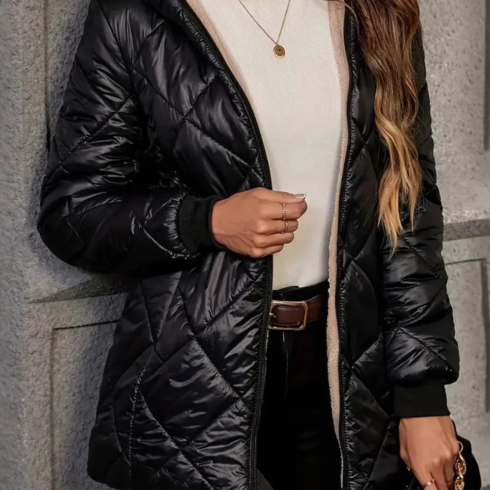 Katoenen gewatteerde damesjas met lange mouwen Diamond Plume Design Winterjasstijl uit Europa en de Verenigde Staten voor