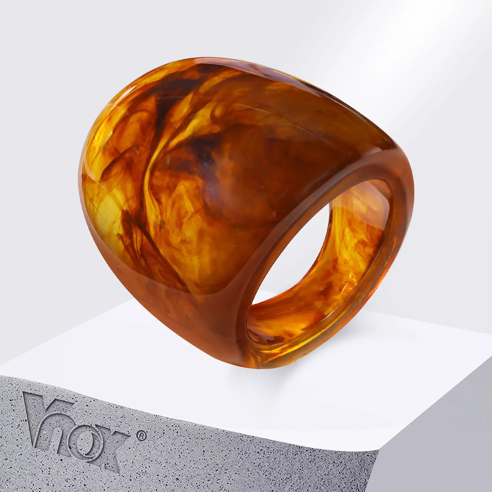 Vnox مبالغ فيها الفن كبير خواتم الاصبع واسعة للنساء الرجال اليدوية مشرق بوهو براون الراتنج مجوهرات باردة #1