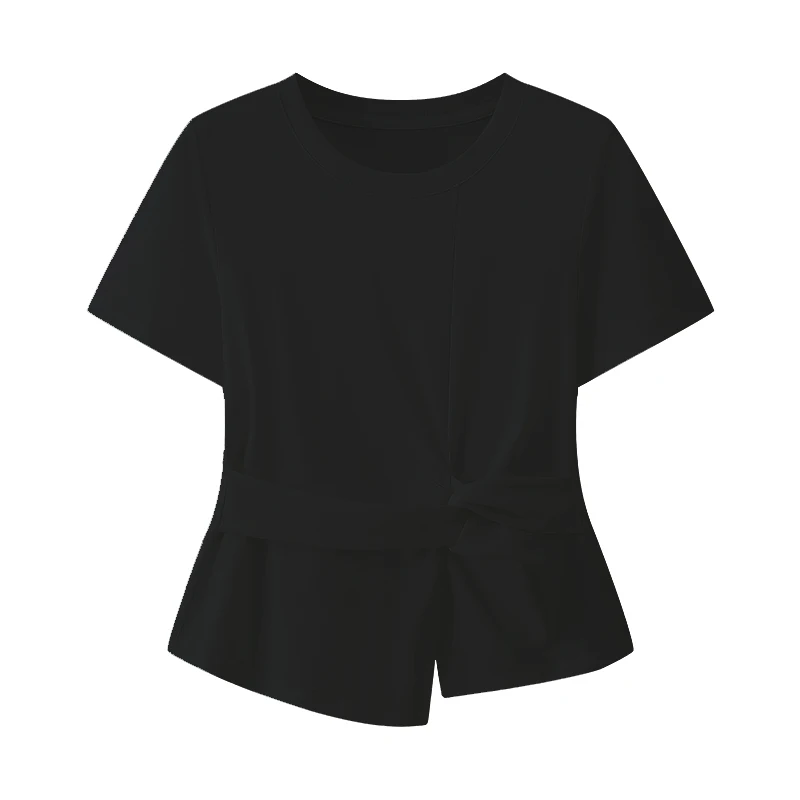 Y2K Womens T Shirt Summer Temperament Casual Design Sun Protection Quick Drying Waist Cinching Short Sleeve Top
