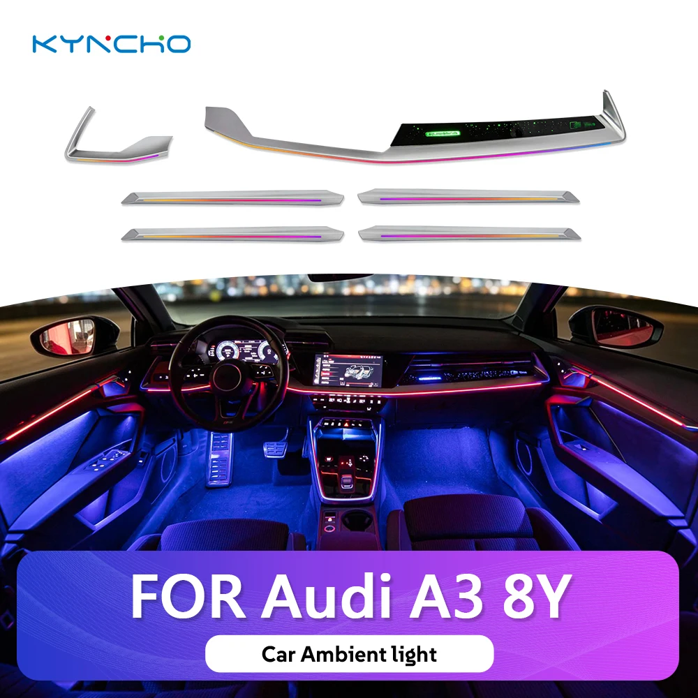 

KYNCHO LED Car Ambient Light Kit for Audi A3 8Y 64 Colors RGB Bluetooth App Control Auto Interior Lighting OEM ODM Service