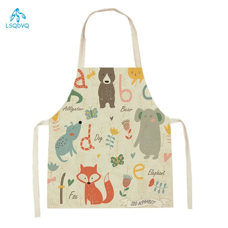 Female Cooking Kitchen Apron Cartoon Bear Fox Print Adult Ki
