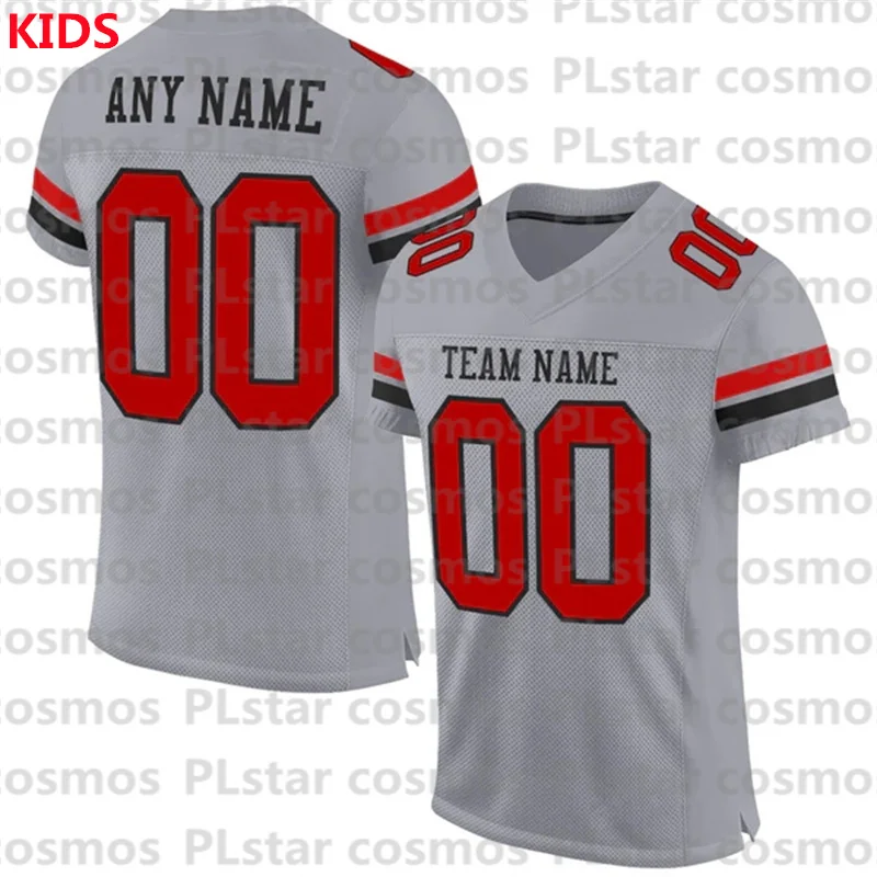 Custom Gray Red-Black Mesh Football Jersey 3D Printed Kids Football Jersey Boys Tops Girl Tees