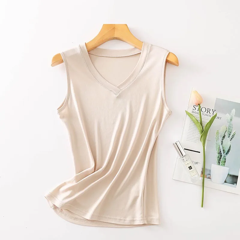 NEW 100% Natural Mulberry Silk Strap Top Women High Quality Solid V-Neck Vest Sleeveless Silk Tank Tops Lady Camisole Sleepwear