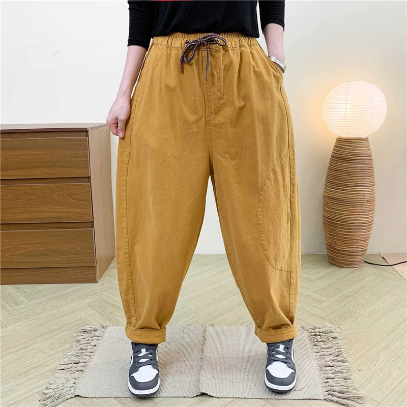Masss Wasss Brand 2025 Autumn Womens Elasic Waist Harem Pants Females Vintage Loose Fashion Punk Cotton Leisure Solid Trousers