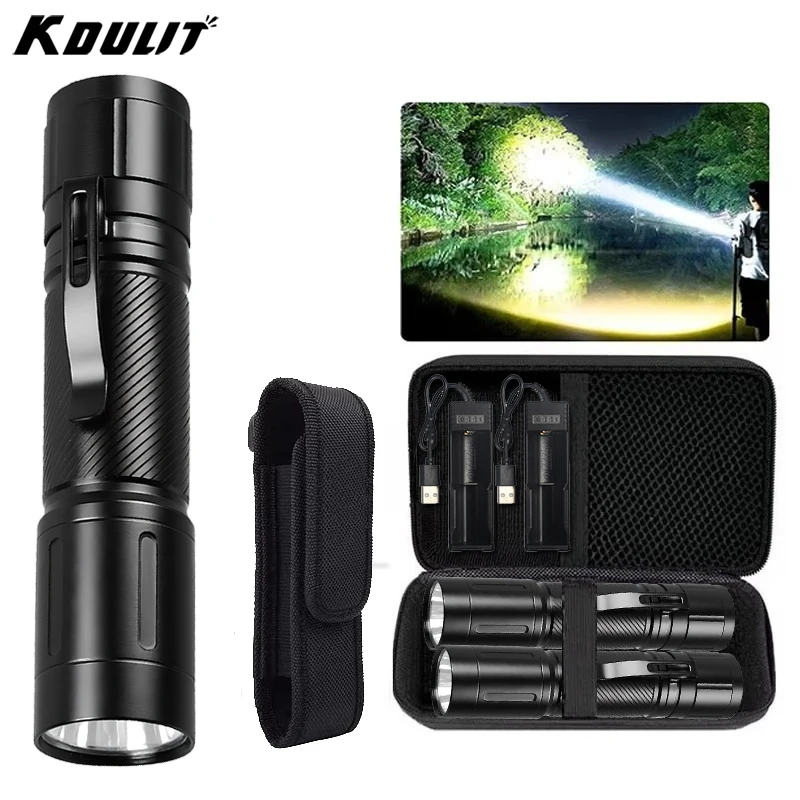 

Фонарик из алюминиевого сплава 1200LM, ультра яркий тактический фонарь дальнего действия с зажимом для ручки, аккумулятор 21700, уличный аварийный фонарь