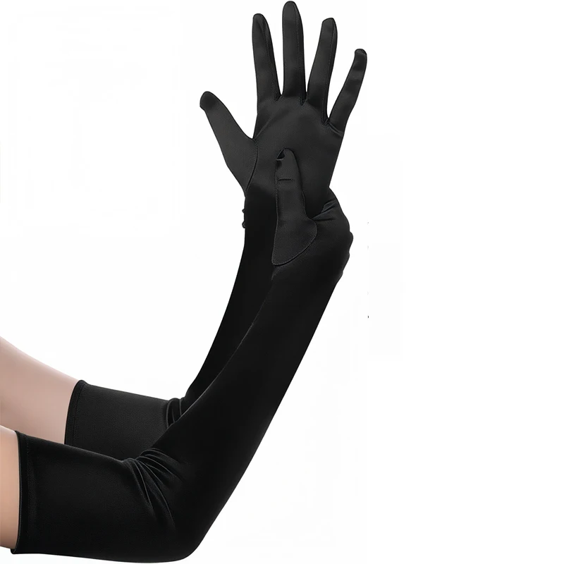 1920年代のレトロスタイルのブラックスパンデックスロンググローブ（約 21 インチ) 大人用 - パーティー、ステージパフォーマンス、コスプレアクセサリー