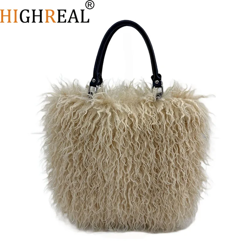 

Дизайнерская сумка-тоут из искусственного меха для женщин, роскошные сумки, осенне-зимние плюшевые сумки через плечо, брендовые кошельки для покупок, новинка