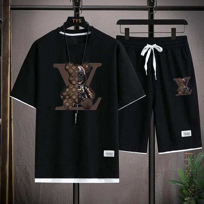 

Summer new men's short-sleeved set, a fashionable outdoor casual men's short-sleeved T-shirt and sports shorts 2-piece set