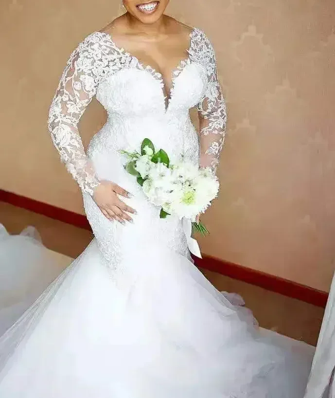 Aangepaste hoge kwaliteit zeemeermin trouwjurk luxe bruidsjurk Afrikaans