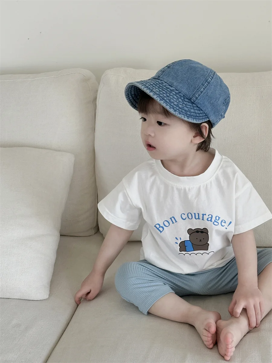 

2025 Summer New Baby Short Sleeve T Shirts Cute Cartoon Bear Print Infant Boy Girl Casual Tee Toddler Versatile Cotton Tops