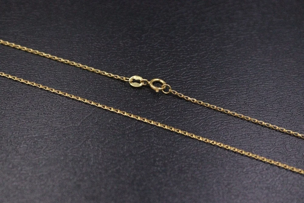 Real Pure 18K Yellow Gold Chain Women Lucky 1mm Single Wheat Link Necklace 1.46g /42cm