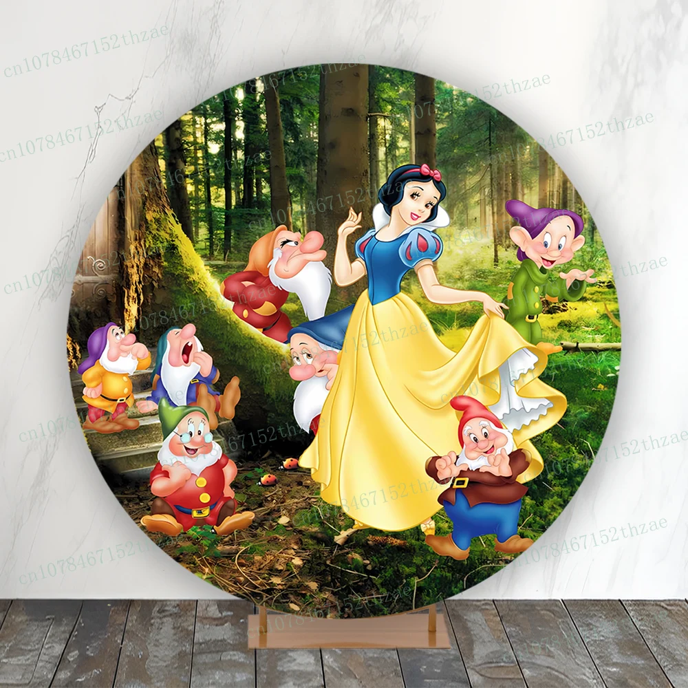 Snow White Birthday Party Photo Background Baby Shower Round Photography Backdrop Cartoon Banner Decoration