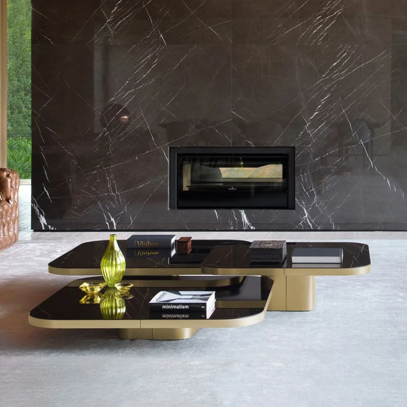 

Modern light luxury coffee table size high and low combination set, Italian tempered glass living room square tea table