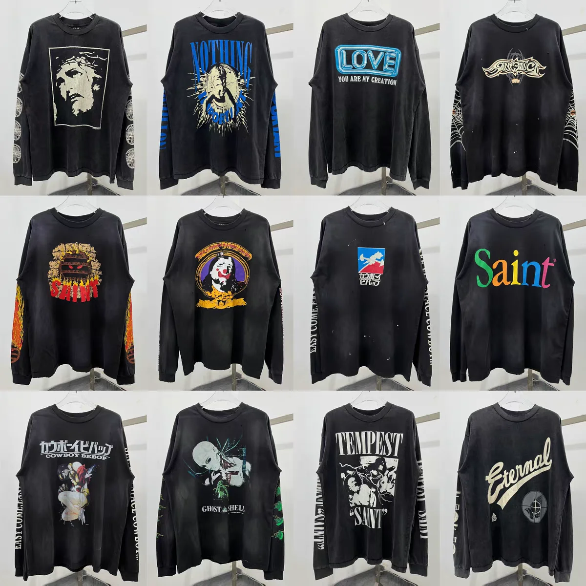 Saint 25AW SS Long Sleeves T-shirt Men Women High Quality Heavy Fabric Unisex Tops Tee T Shirt