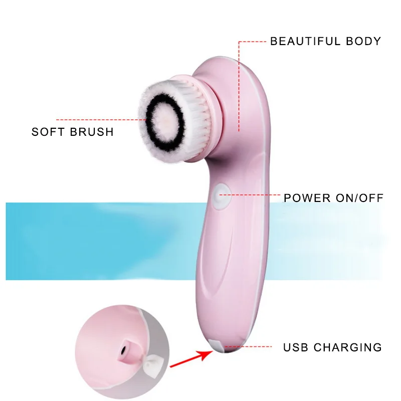 3-IN-1 elektrische gezichtsreiniger Gezichtsreinigingsborstel Wasmachine Spa Huidverzorging Massager Mee-eterreiniging Opladen