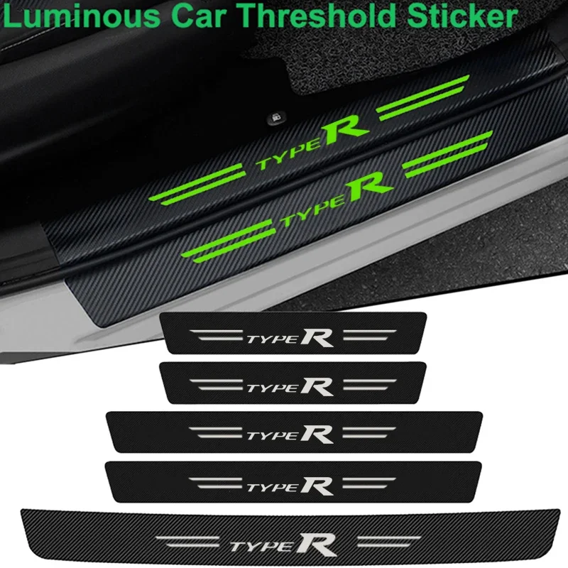Luminous Carbon Fiber Car Door Sill Scuff Scratch Waterproof Sticker for Type R Auto Threshold Strip Protect Film For Honda