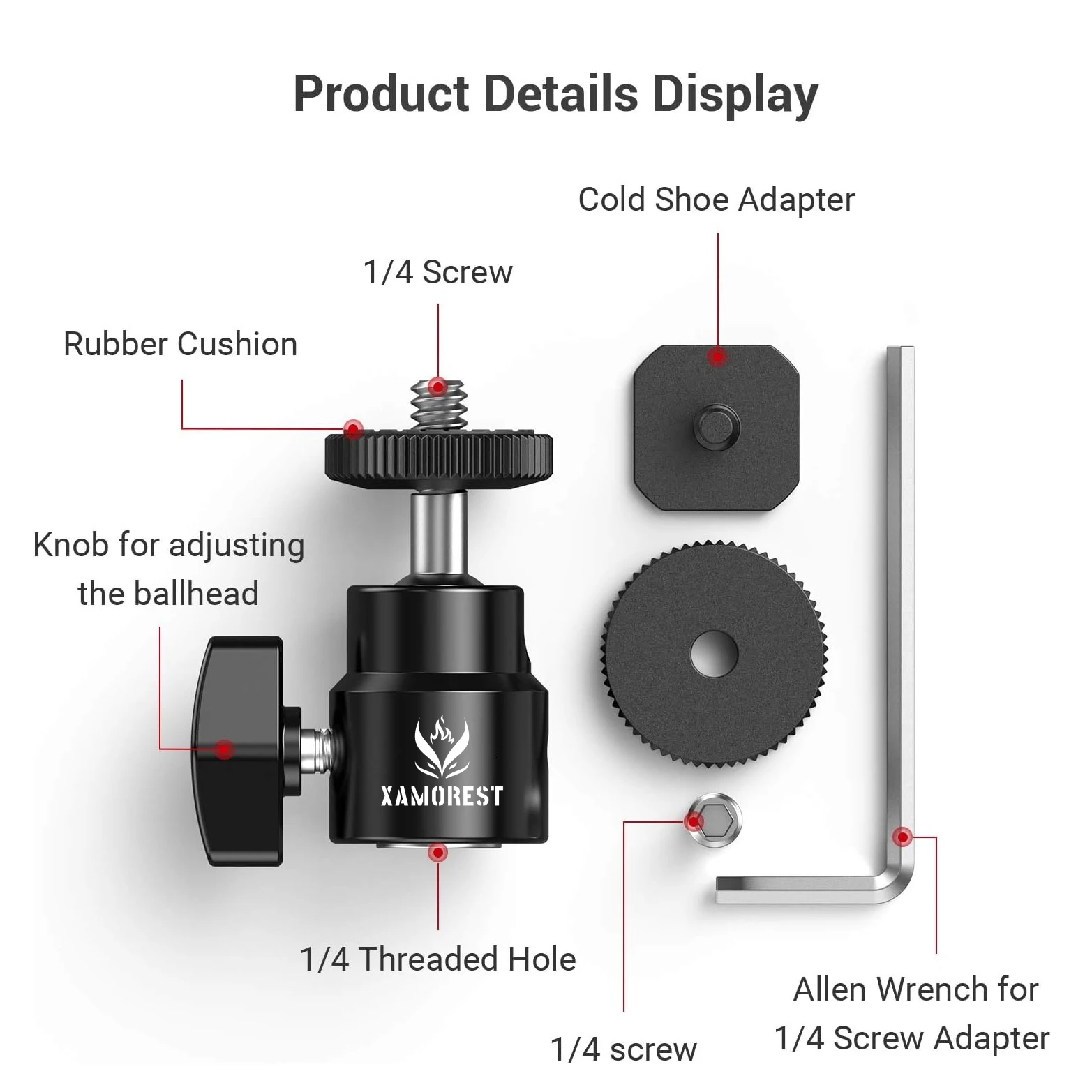 دعامة أحذية باردة للكاميرا من XAMOREST، رأس كروي مع محورين، تأتي مع براغي مقاس 1/4 بوصة