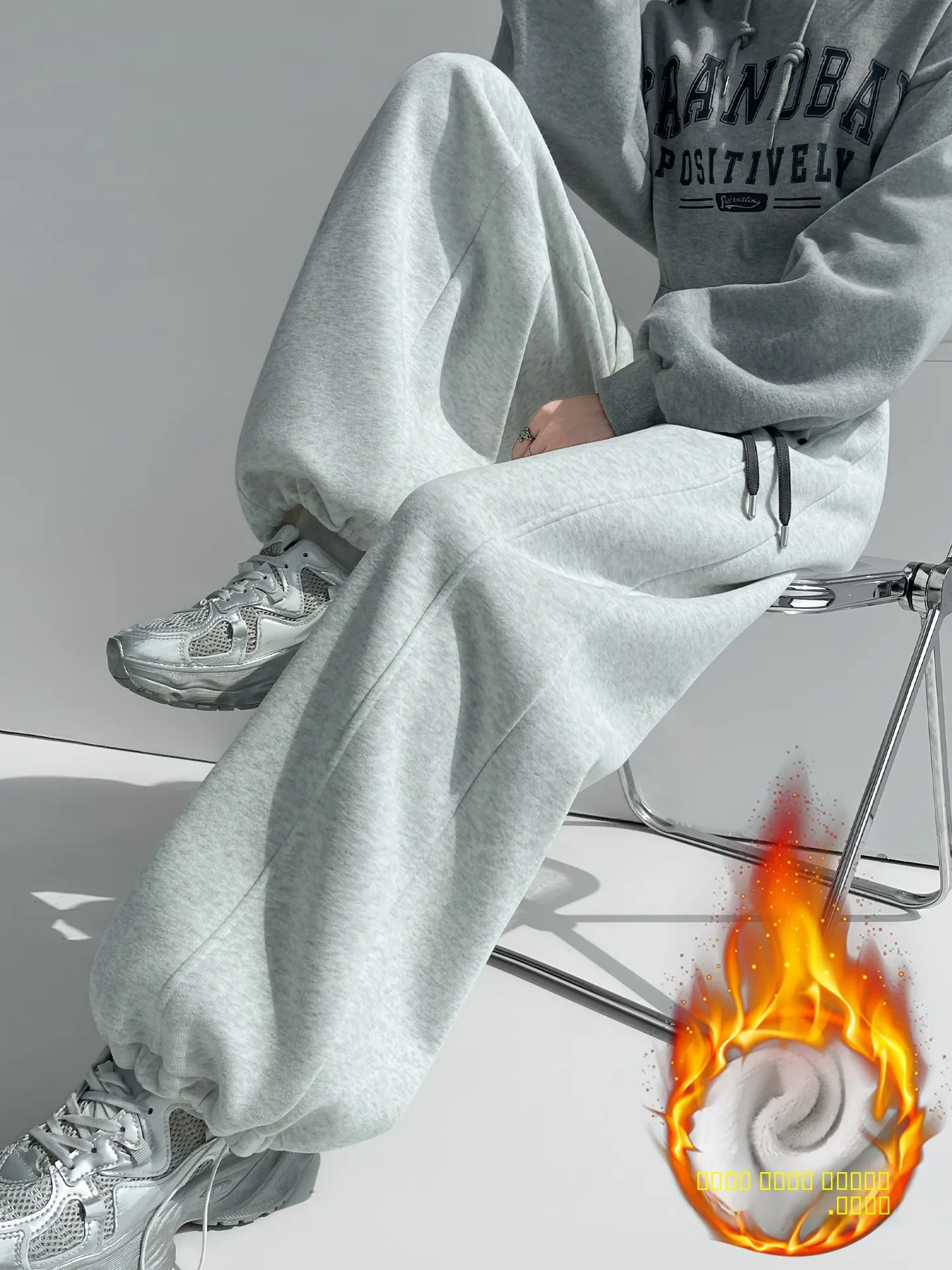 

American Lazy Loose Wide Leg Pants Women's Autumn Winter Fce Lined Trousers High Waist Dra Soft Thiened Pants