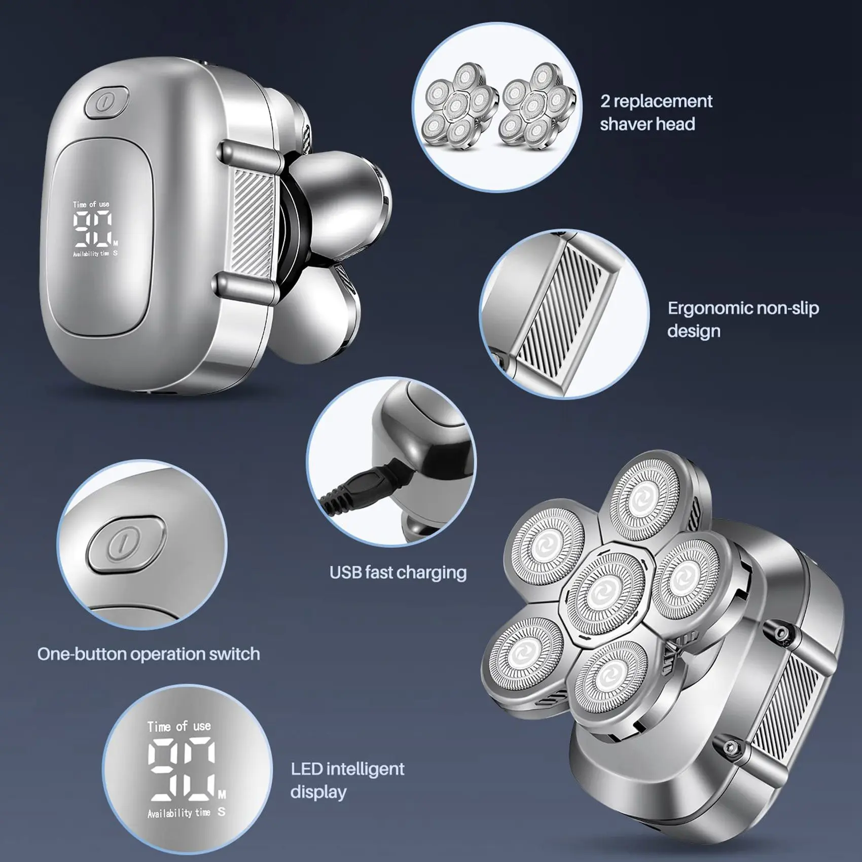 

Head Shaver For Bald Men Electric Shavers Upgrade Rotary Shaver Best Close Shaver For Man Rechargeable Bald Mens Razor-A77G