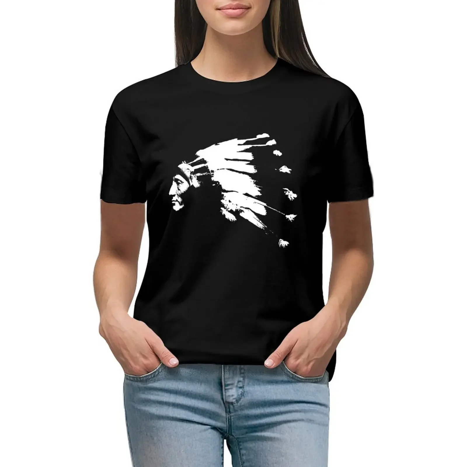 

Whirling Horse Sioux Indian Chief T-Shirt funnys summer clothes Short sleeve tee plain western t shirts for Women