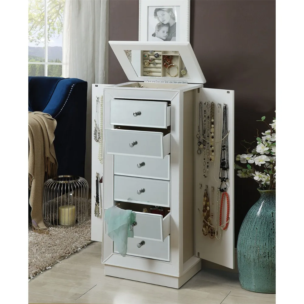 Jewelry Armoire in White Jewel Case with Mirror Jewelry Box