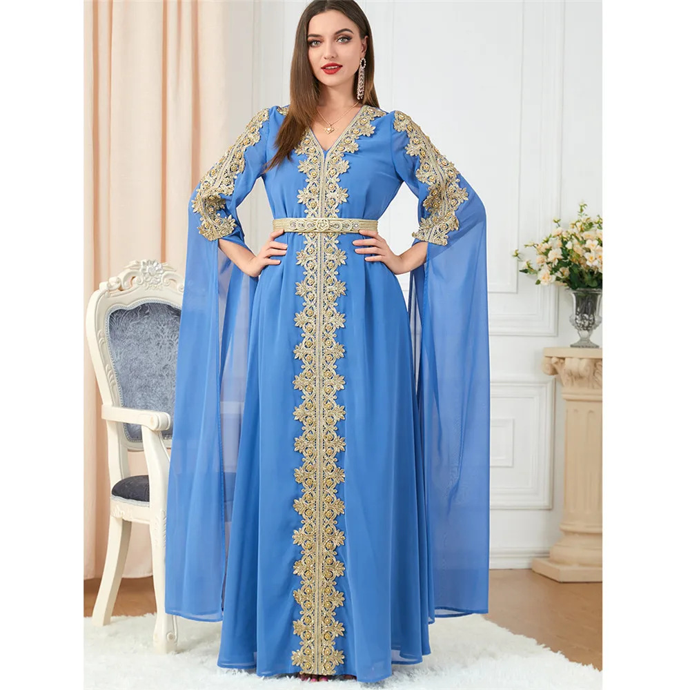 Elegante Stickerei Marokkanischen Jalabiya Abend Party Kleid frauen Lange Kleid mit Cape Hülse Dubai Abayas Kaftan Islamischen Vestidos