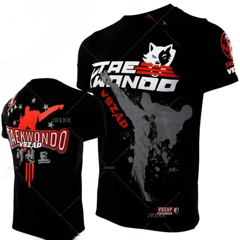 2024 Vszap Taekwondo Fitness Fighting Sanda Training Short Sleeve T-shirt MMA Sport Fighting Martial Arts Wind Thai Boxing