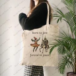 1 pc Born to Jest Forced to Joust pattern Tote Bag Canvas Shoulder Bag For Travel Daily Commute Women's Reusable Shopping Bag