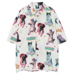 Summer Men Hawaiian Beach Shirt Hip Hop Funny Cartoon Dog Cat Print Hawaii Shirt Harajuku Streetwear Fashion Casual Aloha Shirts