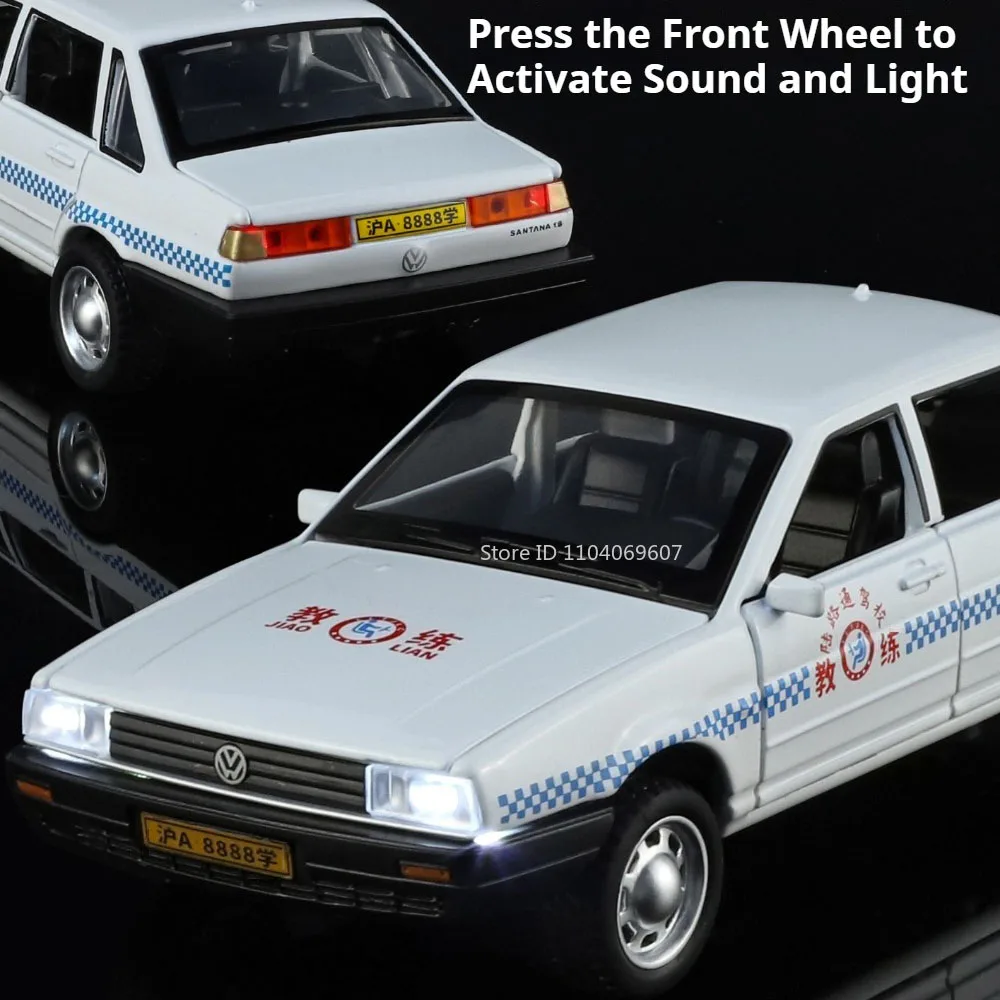 نموذج سيارة سانتانا بمقياس 1:32، لعبة سيارة معدنية بهيكل بلاستيكي، نماذج سيارات شرطة عالية المحاكاة بأبواب قابلة للفتح، هدايا للأولاد
