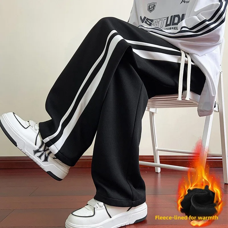 

Thiened Fce зимние прямые повседневные брюки мужские свободные брюки широкие брюки молодежная активная одежда полиэфирное волокно