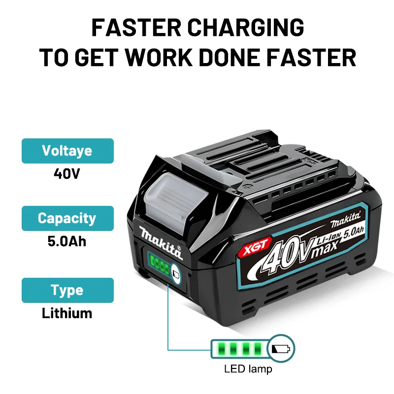 Makita 40V maximum XGT lithium battery 5.0Ah original battery 21700, suitable for BL4020, BL4025, BL4040, BL4050, BL4080 tools