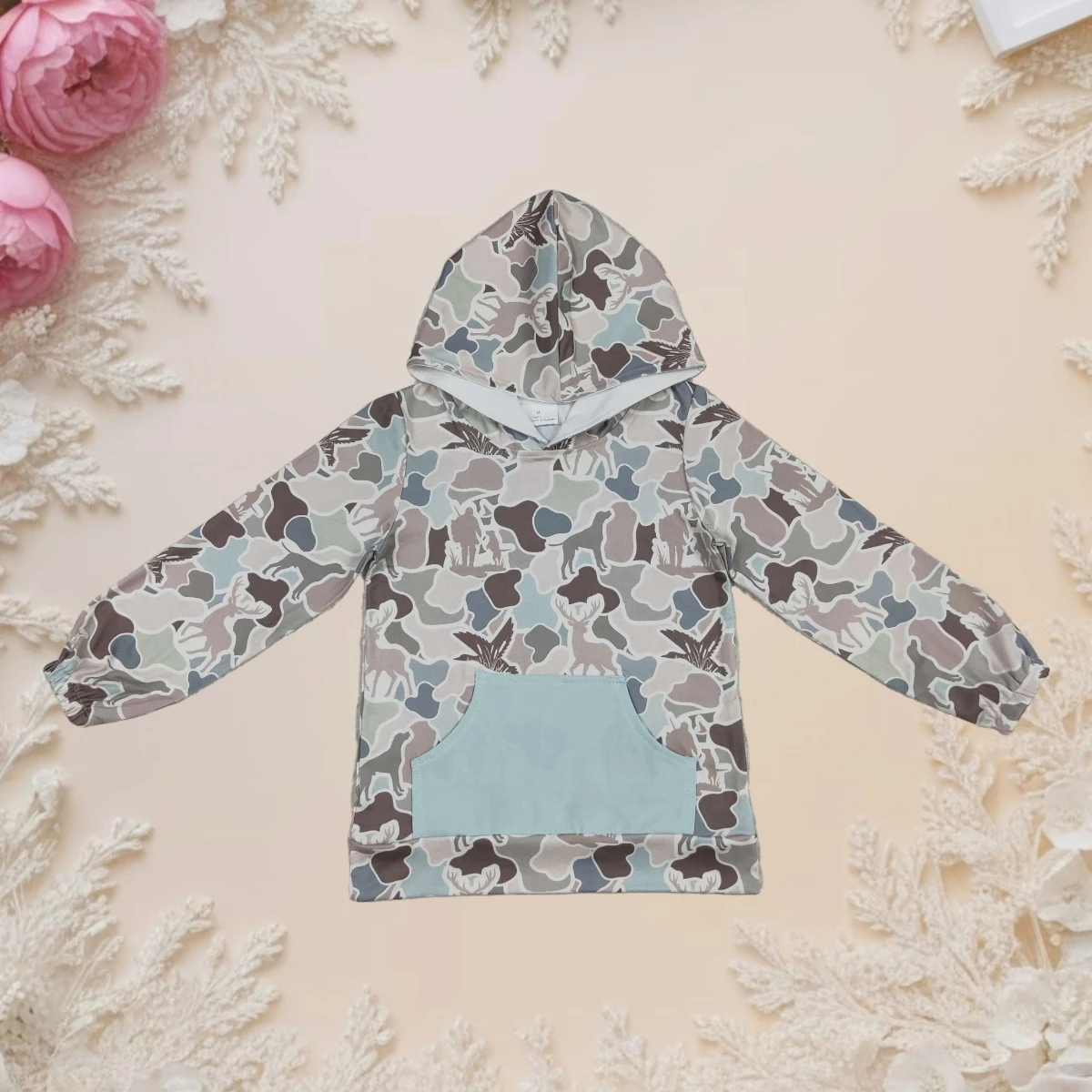 

Kids Tops Baby Boy Clothes Fashion Gray Camo Duck Dog Hunting Pocket Hoodies Spring Fall Toddler Casual Hooded Sweatshirt New