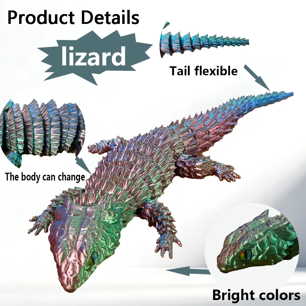 3D printed lizard statue, Flexible 3D Printed Animal, Colorful Figurine statue, Gifts, 36.5cm/14.37in, 23.5cm/9.25in