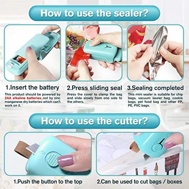 Mini Chip Bag Sealer,Handheld Heat Vacuum Sealer Cutter,Portable Resealer Machine For Snack Plastic Fresh-Bags-Cookies