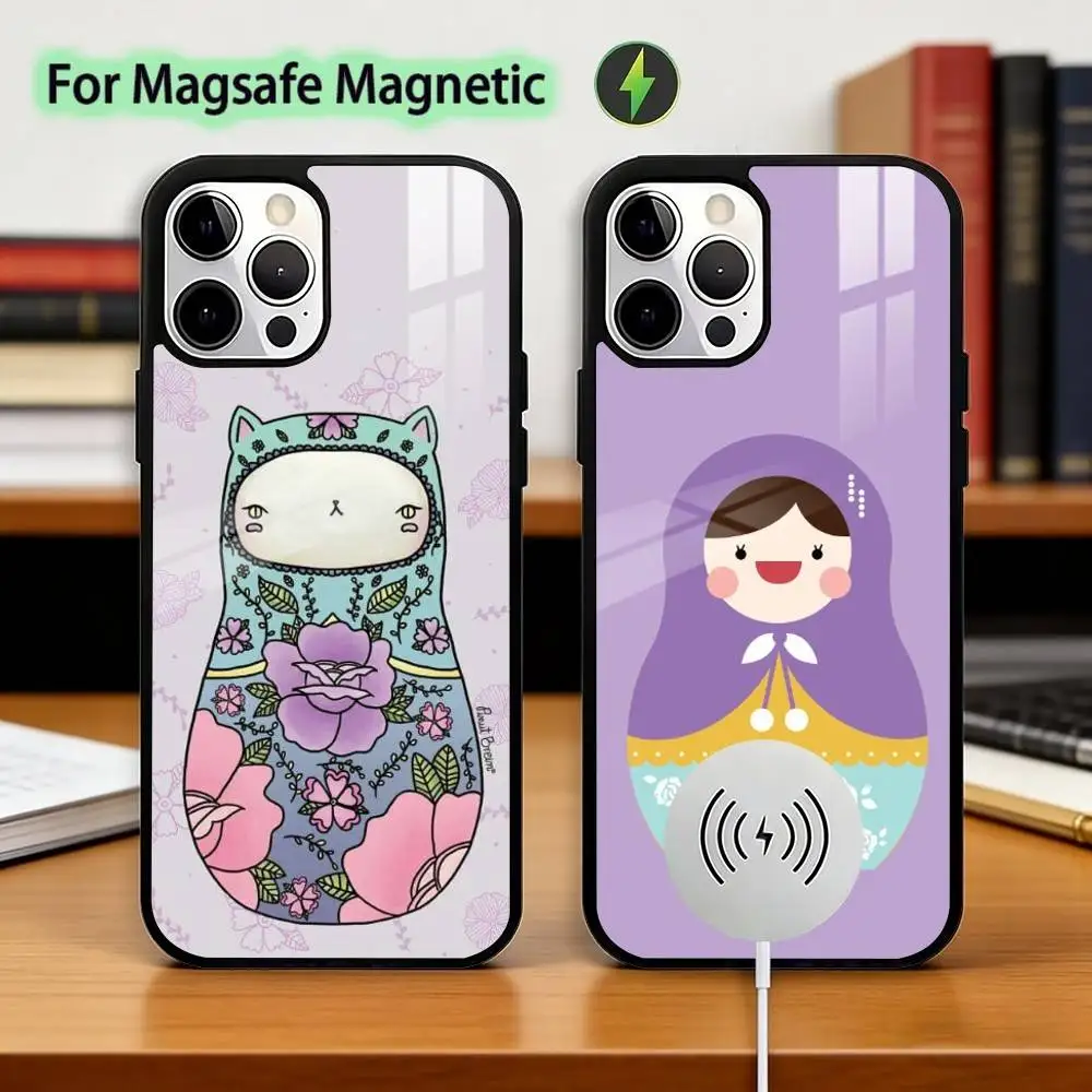 

Cute Russian Art Matryoshka Phone Case For iPhone17,16,15,14,13,12,11 Plus,Pro Magnetic with Magsafe Wireless Charging