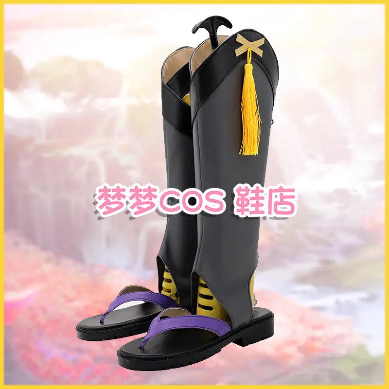 Anime Genshin Impact Wanderer Cosplay Shoes Black Long PU Leather Flat Sole Boots For Halloween Carnival