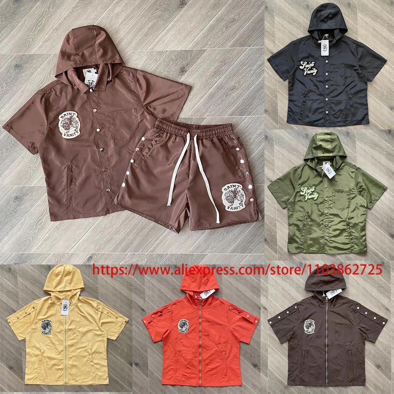 

Single-breasted Windbreaker SAINT VANITY Short-sleeves Summer High Street Fashionable Patchwork Logo Saint Vanity Hooded Tops