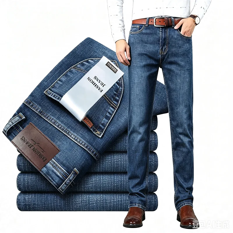 2026 Top Brand Washed Jeans Trousers Four Season Men's High Quality Jeans Business Casual High Waist Denim Pants