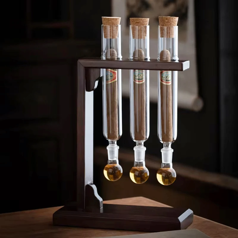 Glass Cigar Tubes Humidor Set Cigar Flavor Infuser Ball Base & Wooden Plug Cigar Incense Glass Tube Set view 5