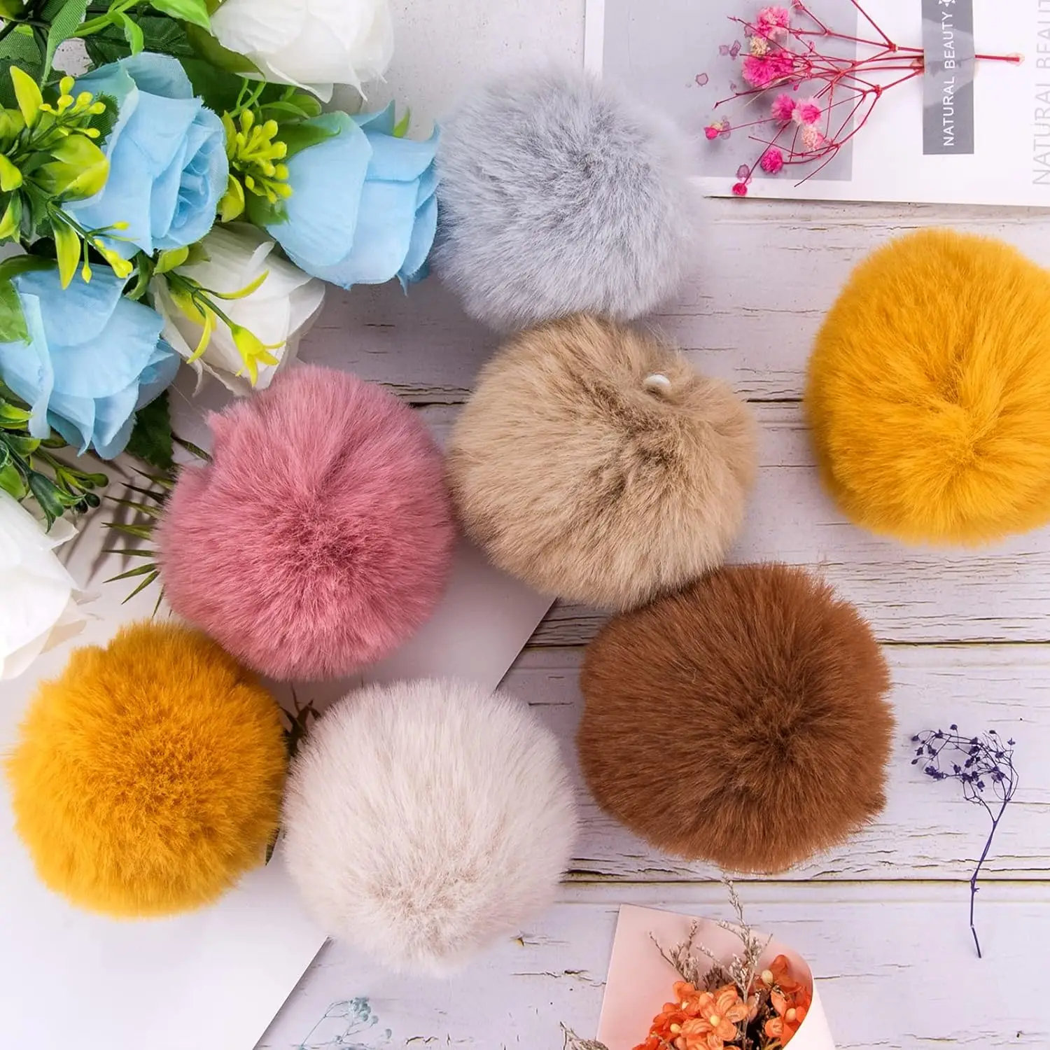 10Pcs 7cm Faux Rex Rabbit Fur Pompon Balls Sztuczne puszyste miękkie pompony DIY Pom Poms Ręcznie robione odzież Szycie Rękodzieło Materiały