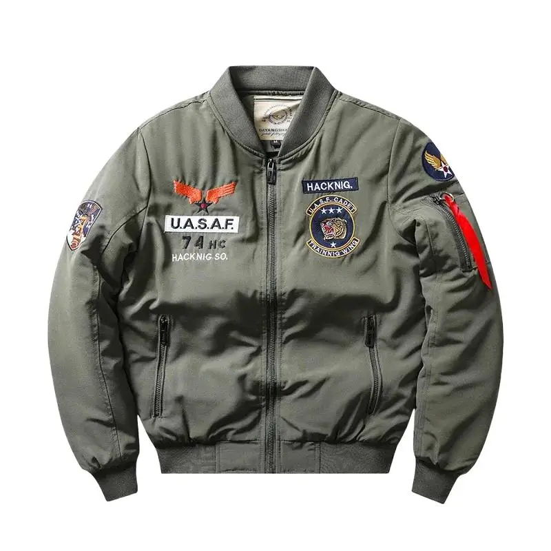 Bomber Jacket Ma1 Air Force Pilot Casual New Arrival Military Style Men Thick Fleece Velvet Coat Winter Male Green Blue Khaki