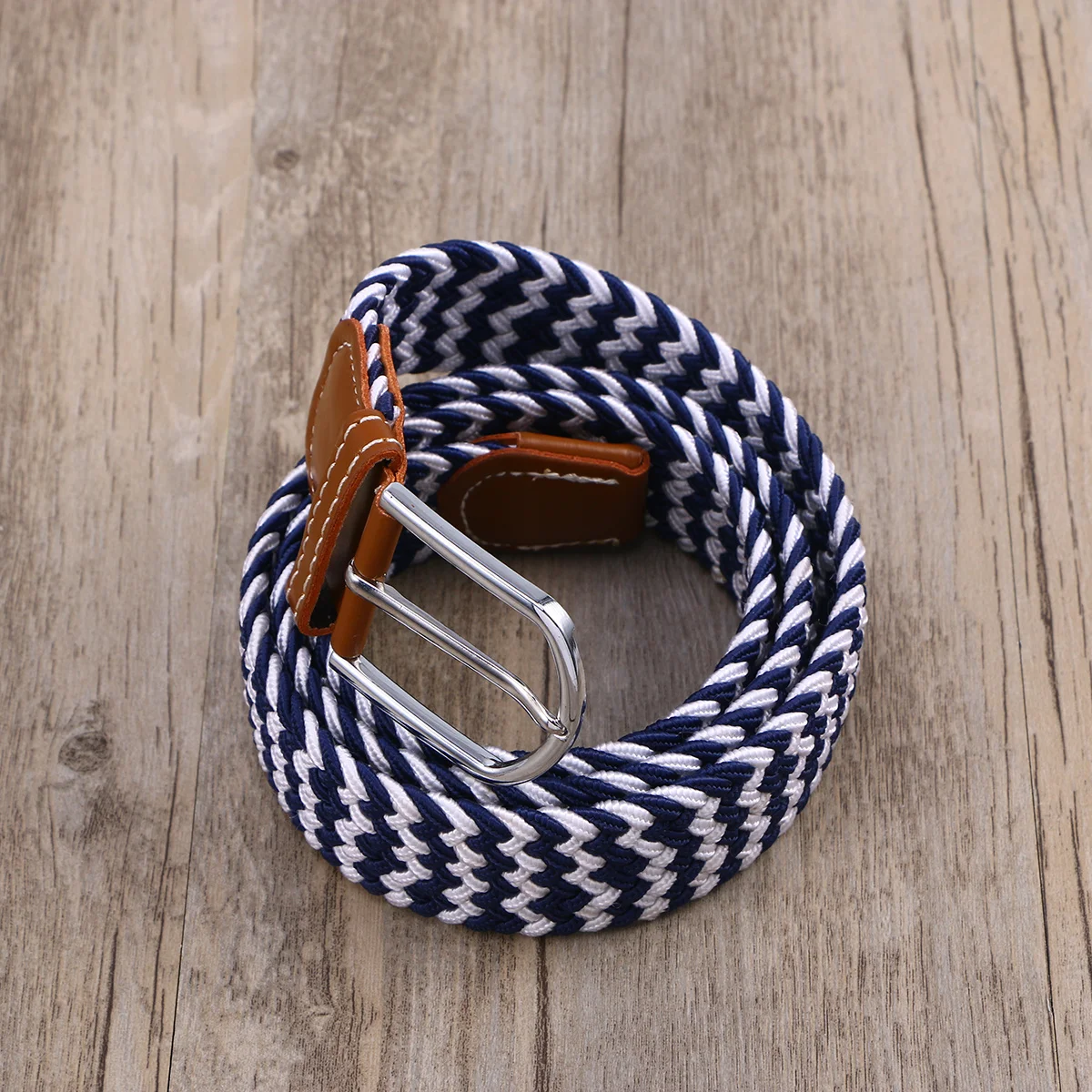 

Elastic Woven Stretch Waist Belt Plain Webbing Alloy Buckle Canvas Strap For Men Women Blue White Woven Stretch Waist Belt