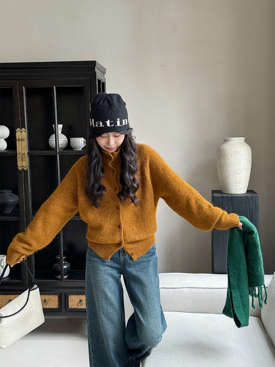 

Женский вязаный кардиган Uniko с воротником-стойкой, свободный крой, в корейском стиле, утепленный, с длинными рукавами, стандартной длины