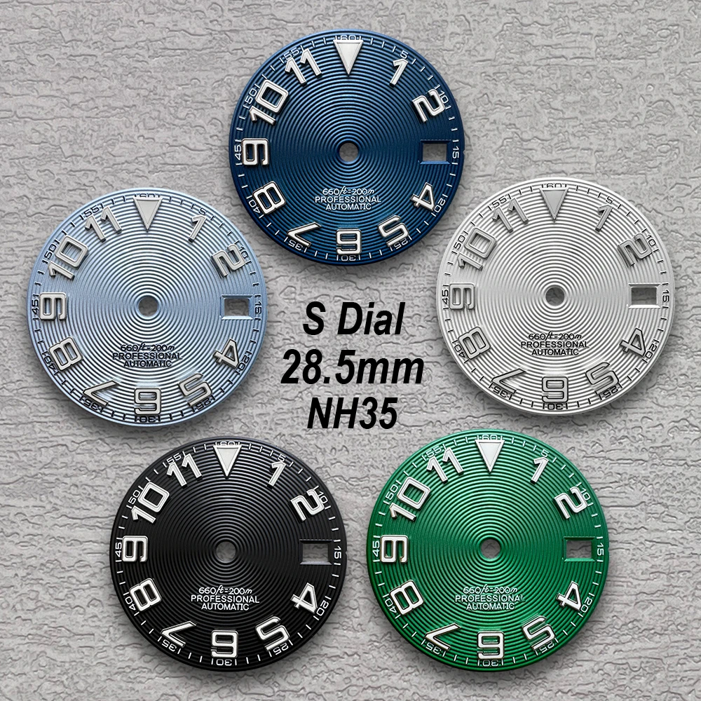 

28.5mm High Quality S Logo Fit NH35/NH36/4R/7S Movement Green Luminous Diving Dial Watch Modification Accessorie
