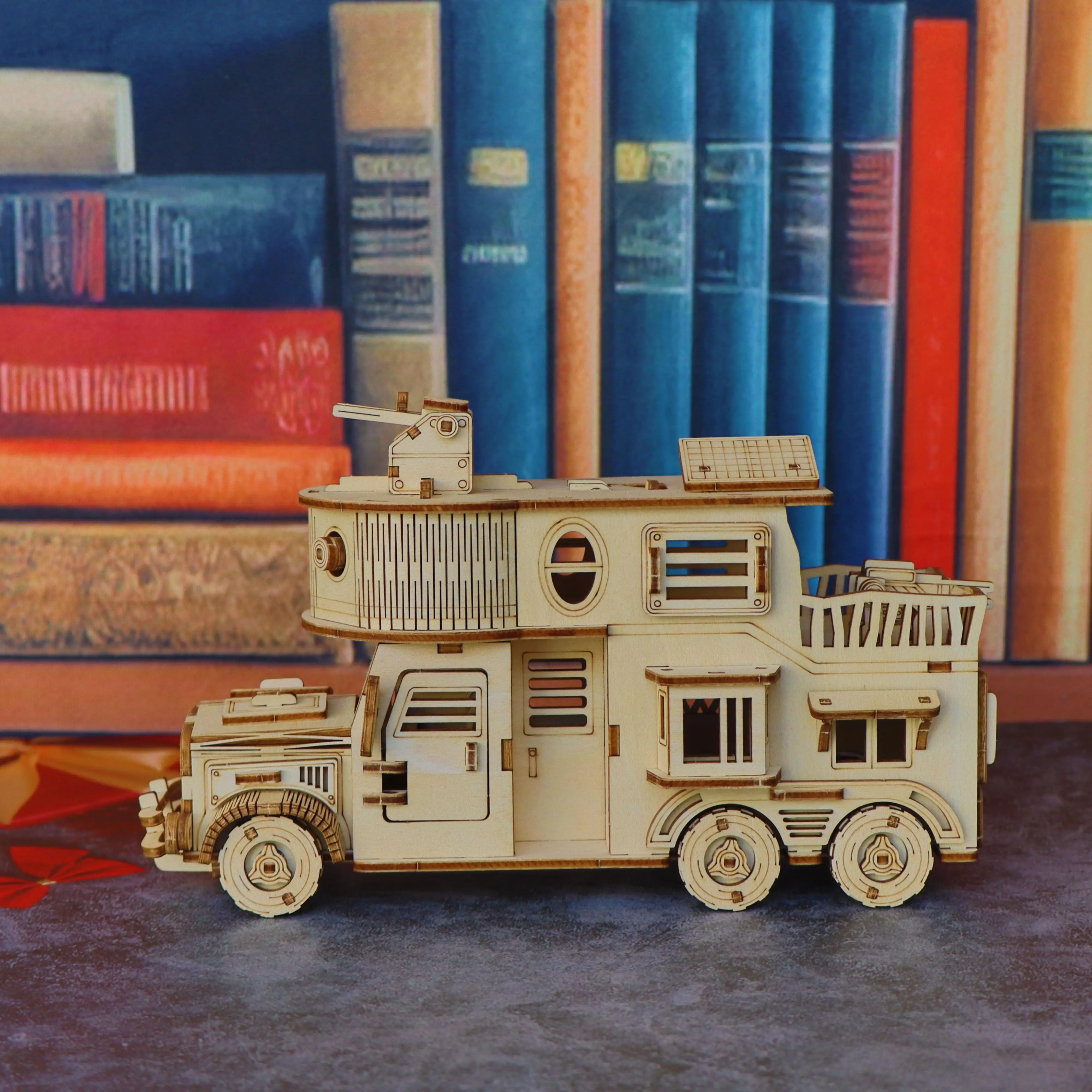 نموذج RV لعبة ألغاز خشبية ثلاثية الأبعاد، نموذج تجميع DIY لخزان نهاية العالم ميكا، نموذج ألغاز ثلاثي الأبعاد للمركبة المدرعة