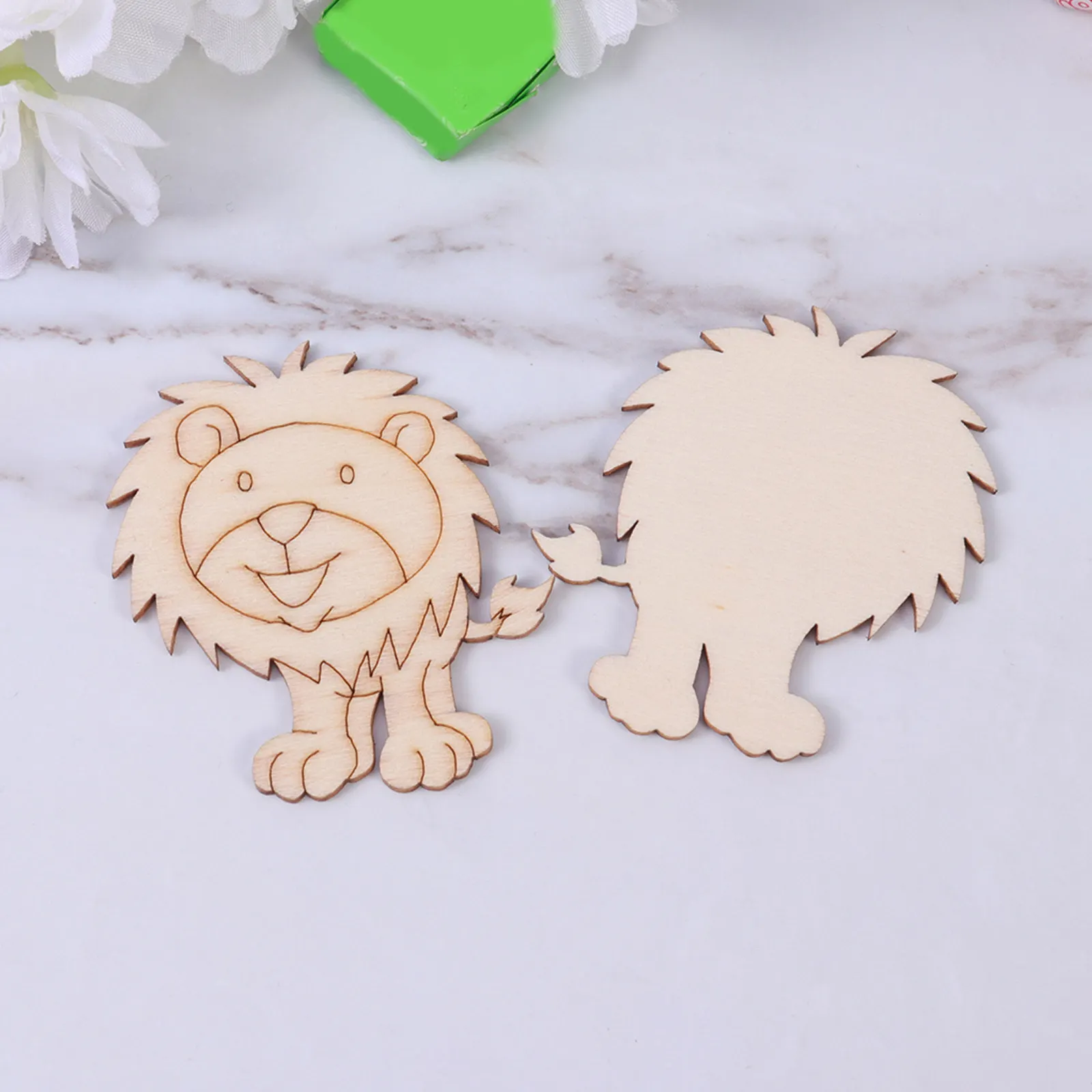 10Pcs Lion Shaped Wooden Slices Eco Friendly Natural Wood Craft Chips for DIY Painting Home Party Wedding Decor Scrapbooking